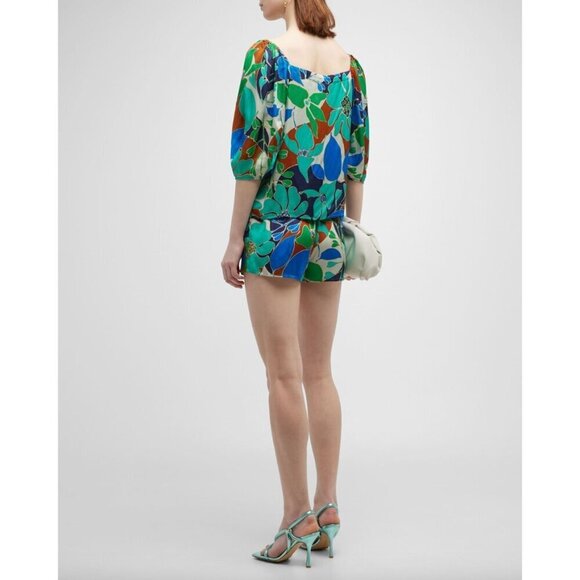 CULT GAIA Aurel Lace Up Floral Top Botanic Aqua Womens Size Medium - Picture 5 of 10